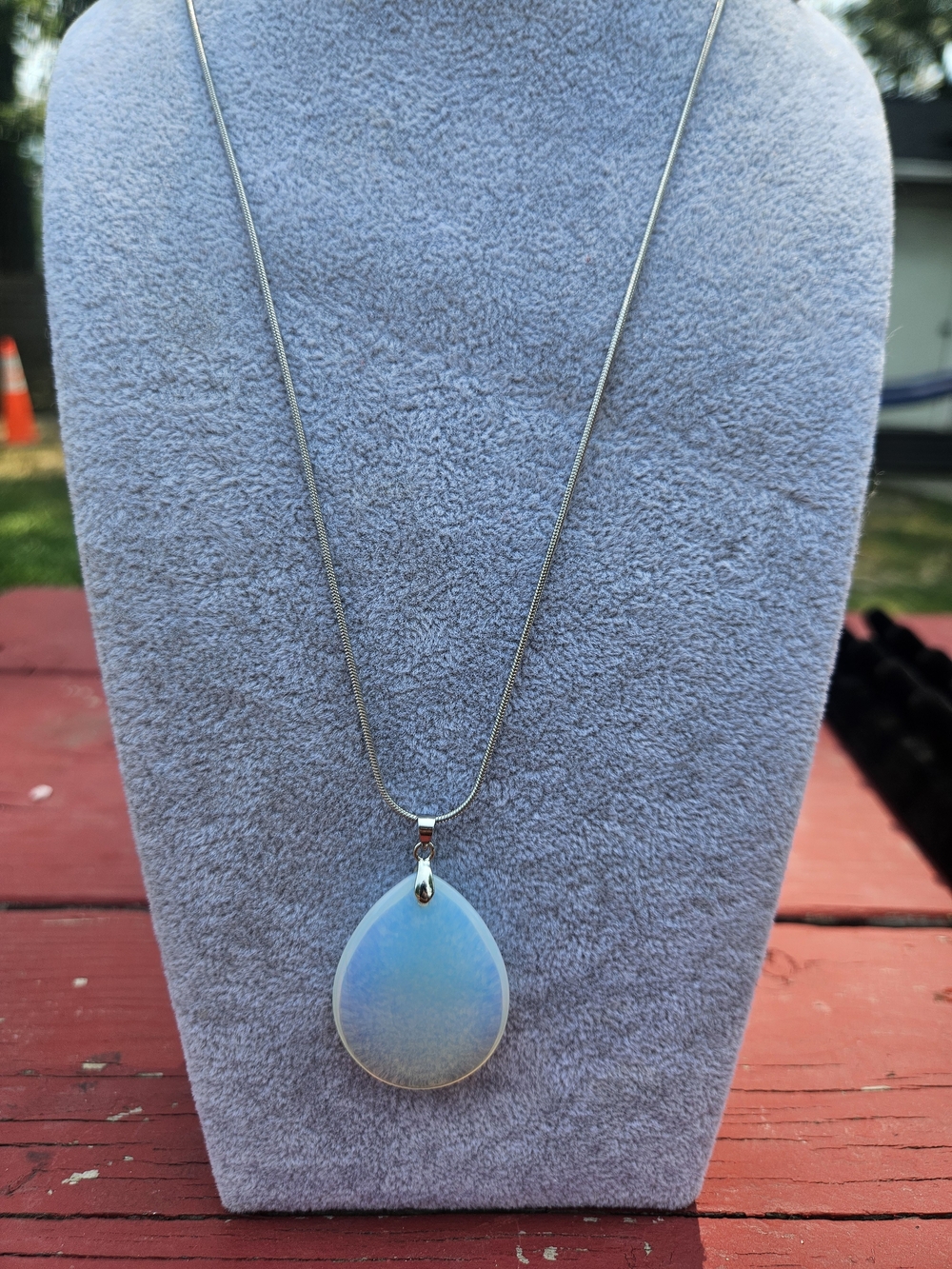 Opalite Teardrop Pendant Necklace - Silver Chain